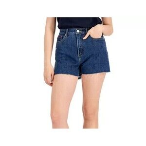 Tommy Jeans Women's Shorts High Rise Frayed-Hem Blue Denim Super stretch 14L/32W
